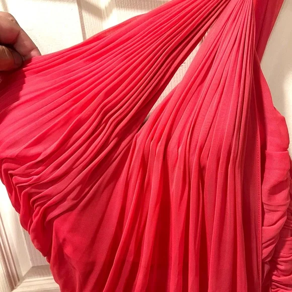 Adrianna Papell one shoulder peachy pink dress size 14 - Picture 5 of 7